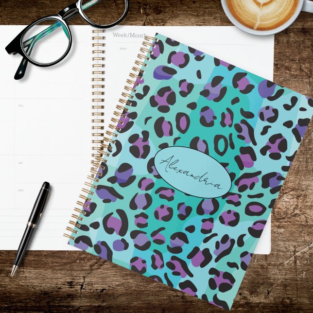 Retro Blau und Lila Leopardenprint Planer (Von Creator hochgeladen)