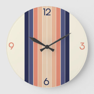 Retro Blau und Pfirsichfarben "Surfboard" gestreif Große Wanduhr