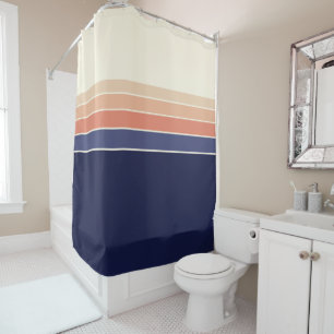 Retro Blau und Pfirsichstreifen Duschvorhang