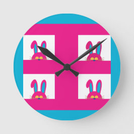Retro Blau und Pink Ostersonne Runde Wanduhr