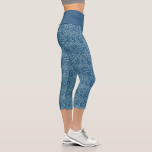 Retro Blau und Türkis Paisley Muster Capri Leggings