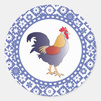 Retro Blau und Weiß Französische Liste und Blume Runder Aufkleber