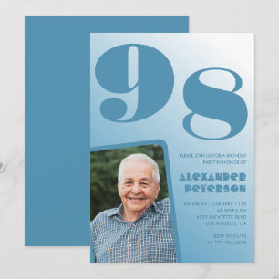 Retro-Blau-Verlauf-Foto 98. Geburtstag Einladung
