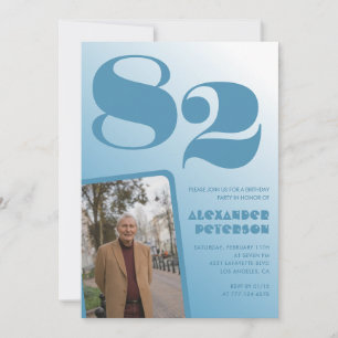 Retro-Blau-Verlaufsfoto 82. Geburtstag Einladung