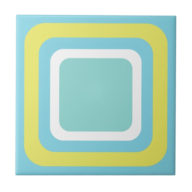 Retro Blau Weiß Gelb Fliese (Vorderseite)