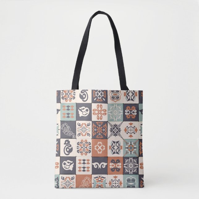 Retro Blau, weiß und orange Azulejos Pattern Lisb (Vorderseite)