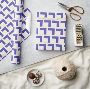 Retro Blau Weiße Geometrische Mitte des Jahrhunder Geschenkpapier