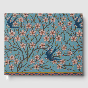 Retro-blaue Blumen-Schwalben-Muster von Walter Cra Gästebuch
