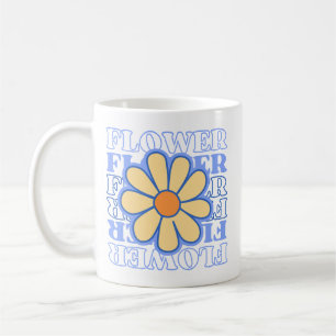 retro blaue Blumen-Typografie Blumenliebhaber Kaffeetasse