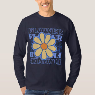 retro blaue Blumen-Typografie Blumenliebhaber T-Shirt