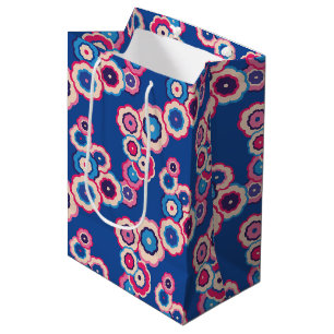 Retro Blaue Blüten Mittlere Geschenktüte