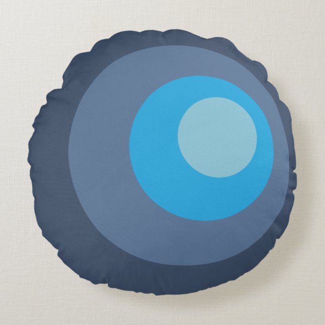 Retro Blaue Kreise Rundes Kissen (Vorderseite)