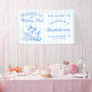 Retro Blaue Muscheln & Hochzeitsglocken Junggesell Banner