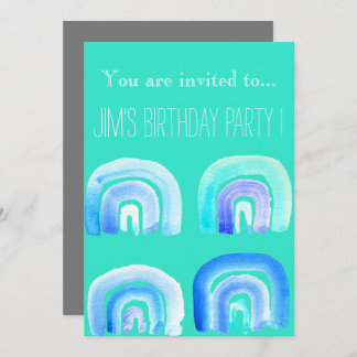 Retro-Blaue RegenbogenGeburtstagsparty Einladung