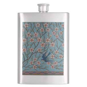 Retro-blaue Schwalbenmuster von Walter Crane Flachmann