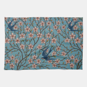 Retro-blaue Schwalbenmuster von Walter Crane Geschirrtuch