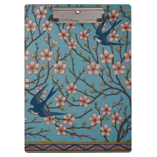 Retro-blaue Schwalbenmuster von Walter Crane Klemmbrett