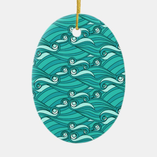 Retro-blaue Wellen doodle surf art Keramik Ornament (Vorne)