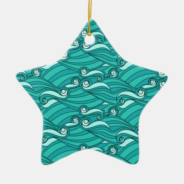 Retro-blaue Wellen doodle surf art Keramik Ornament (Vorne)