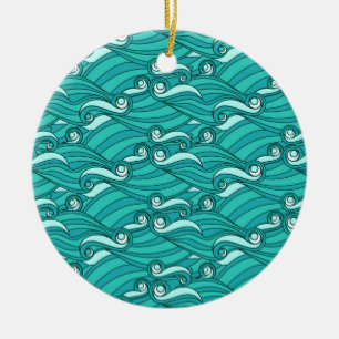 Retro-blaue Wellen doodle surf art Keramikornament