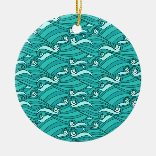 Retro-blaue Wellen doodle surf art Keramikornament (Vorne)