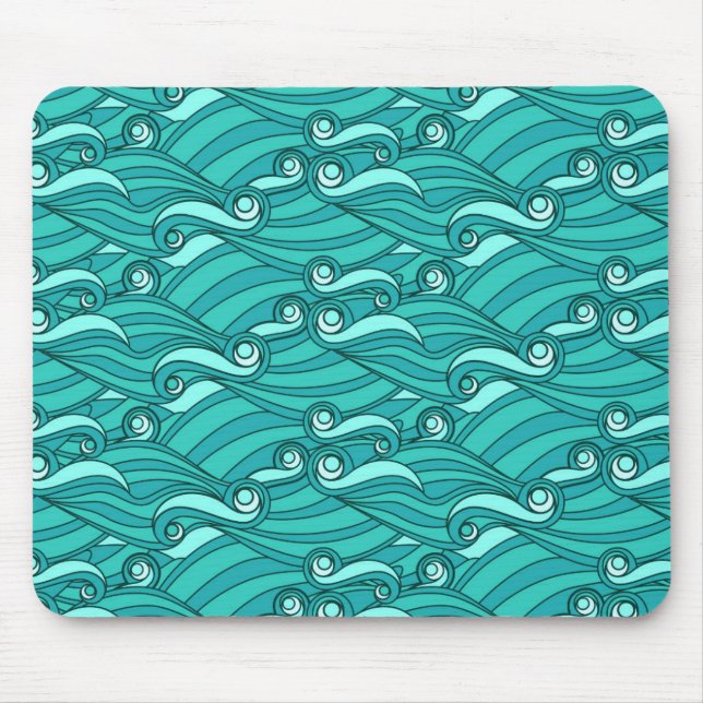Retro-blaue Wellen doodle surf art Mousepad (Vorne)