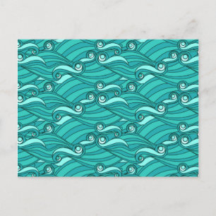 Retro-blaue Wellen doodle surf art Postkarte