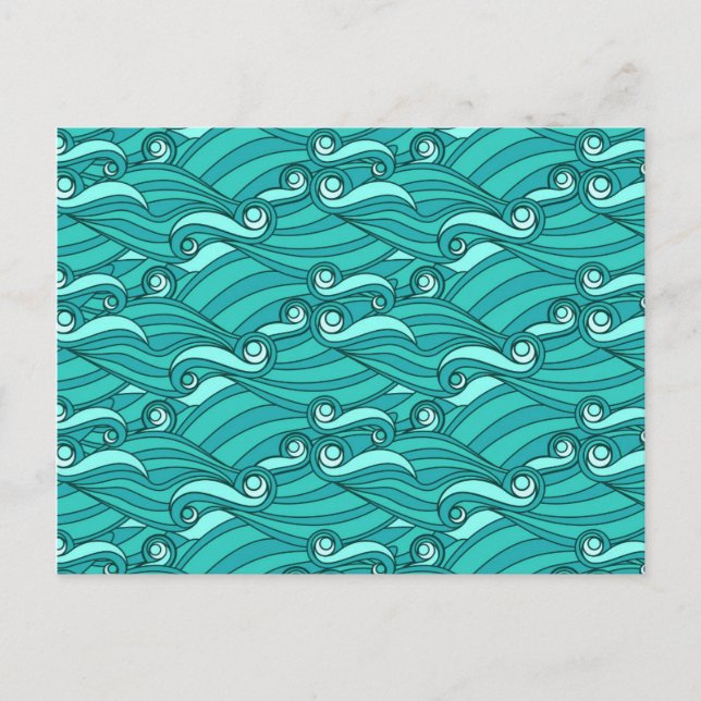 Retro-blaue Wellen doodle surf art Postkarte (Vorderseite)