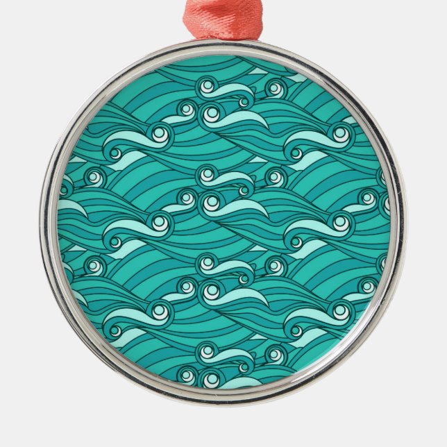 Retro-blaue Wellen doodle surf art Silbernes Ornament (Vorne)