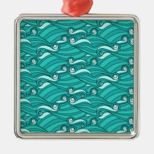Retro-blaue Wellen doodle surf art Silbernes Ornament