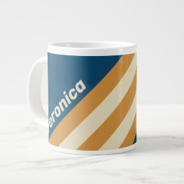 Retro Blaue Wellenstreifen mit Namen Jumbo-Tasse
