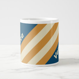 Retro Blaue Wellenstreifen mit Namen Jumbo-Tasse