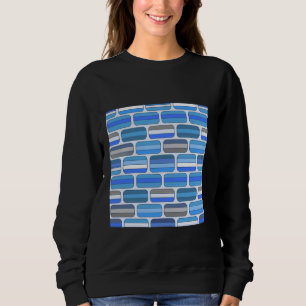 RETRO BLAUE WHITE RECTANGLE BRICK GEOMETRIC DER 19 SWEATSHIRT