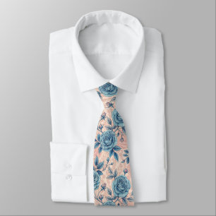 Retro-Blauen-Rosen-Muster auf weichem rosa Hinterg Krawatte