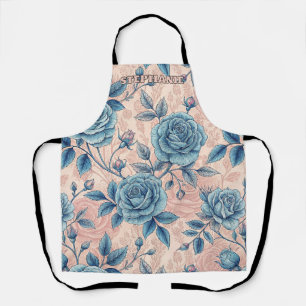 Retro-Blauen-Rosen-Muster auf weichem rosa Hinterg Schürze