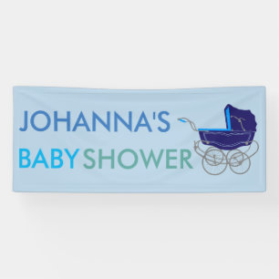 RETRO BLAUES BABYPRAM (BABYPARTY) BANNER