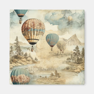 Retro Blaues Ballon Antike Reiseland Magnet