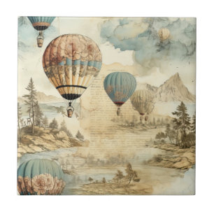 Retro Blaues Ballon Antike Reiselandshaft Fliese