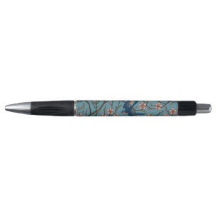 Retro Blaues Blumenmuster mit Schwalben von Walter Kugelschreiber