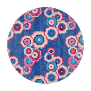 Retro Blaues Blumenmuster Schneidebrett