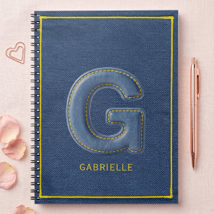 Retro Blaues Denim-Gesticktes Monogramm Buchstabe  Notizblock