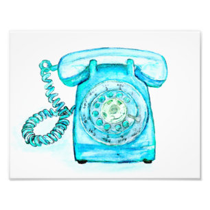 Retro Blaues Drehwähltelefon Kunst Druck Vintage