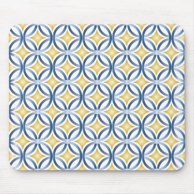 Retro blaues u. gelbes Muster Mousepad (Vorne)