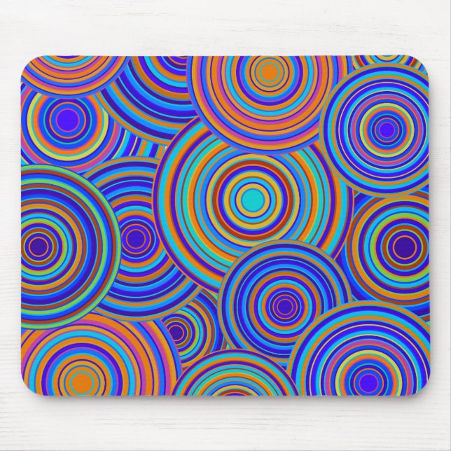 Retro blaues und orange Kreis-Muster Mousepad (Vorne)