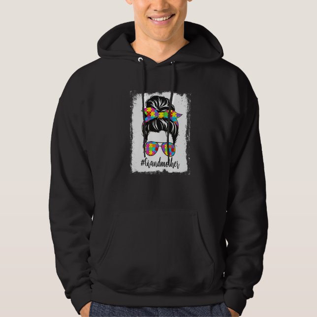 Retro Bleached Autismus Großmutter Messy Bun Autis Hoodie (Vorderseite)