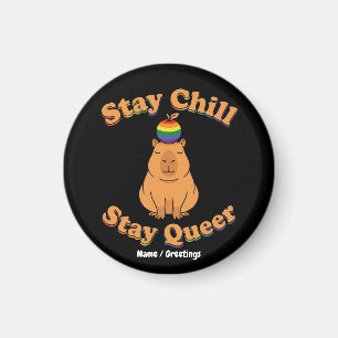 Retro Bleib Chill Bleib Queer Capybara Regenbogen Magnet