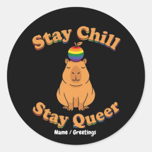 Retro Bleib Chill Bleib Queer Capybara Regenbogen Runder Aufkleber