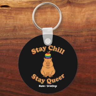 Retro Bleib Chill Bleib Queer Capybara Regenbogen Schlüsselanhänger