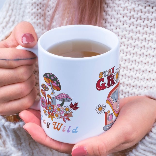 Retro bleibe Groovy Blume Stilvolles Boho Design Kaffeetasse (Von Creator hochgeladen)