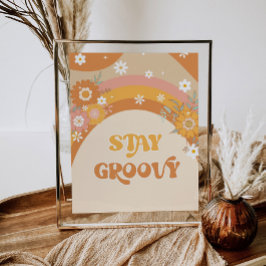 Retro bleibe Groovy Blumengeburt Poster